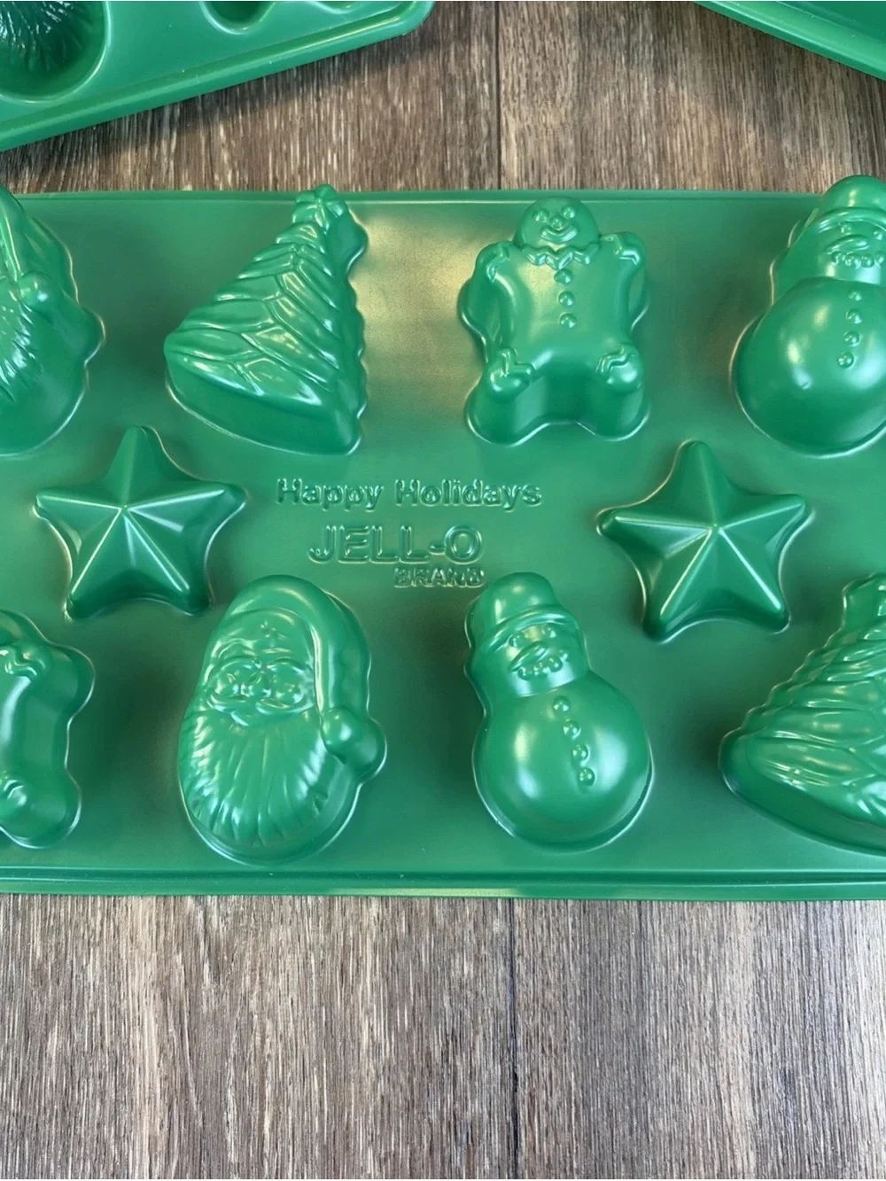 Set of 3 Jello Jigglers Christmas Happy Holidays Molds Santa Snowman Tree Stars